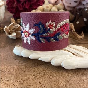 Modern Boho Maroon Embroidered Cuff Bracelet
